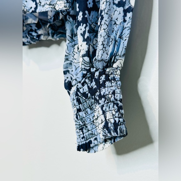 Ganni Georgette Blue Floral Printed Smock Blouse Top Shirt - Picture 12 of 16